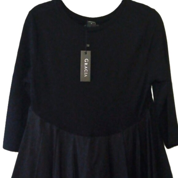 GRACIA. BLACK TEE SHIRT TOP W/ ATTACHED HIGH/LOW TRAIN SIZE M. - Picture 8 of 12